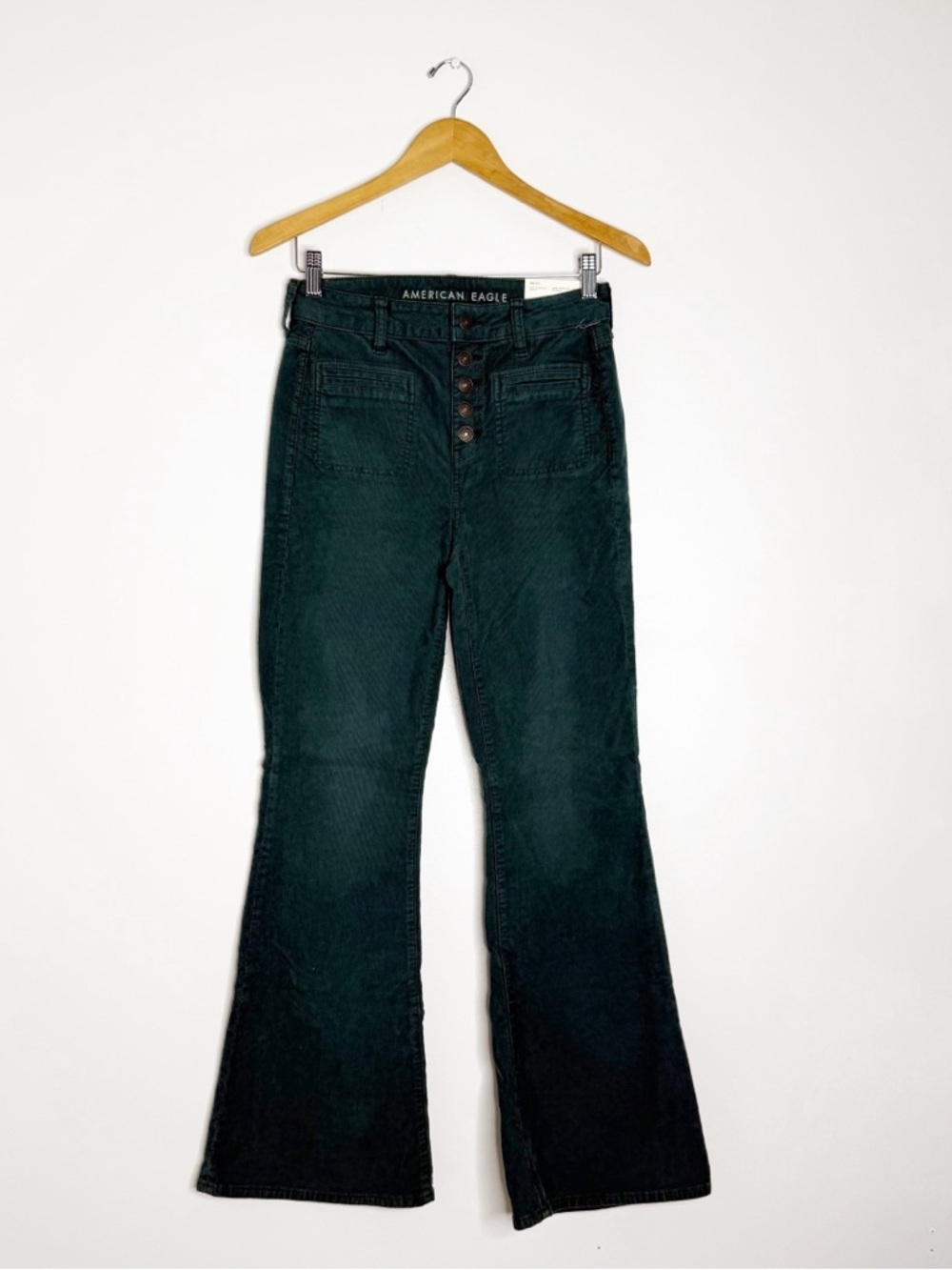 American Eagle Green Corduroy Super High Rise Flare Pants Size 4 NWT